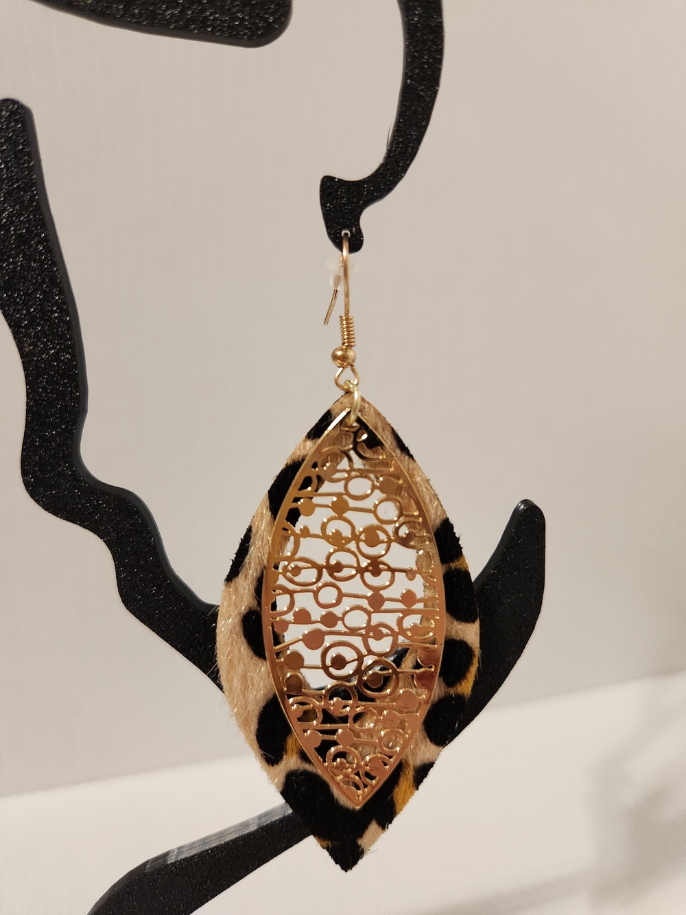 Gold-Tone Leopard Print Filigree Drop Earrings